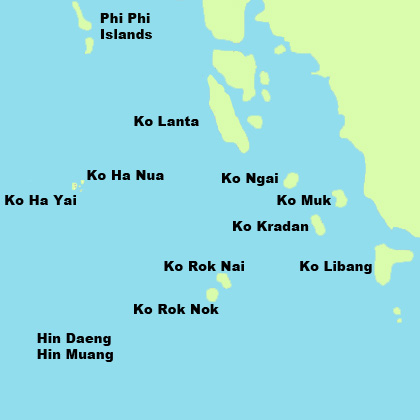 Karte Lanta, Ko Rok Nok, Ko Ha Süden Thailand